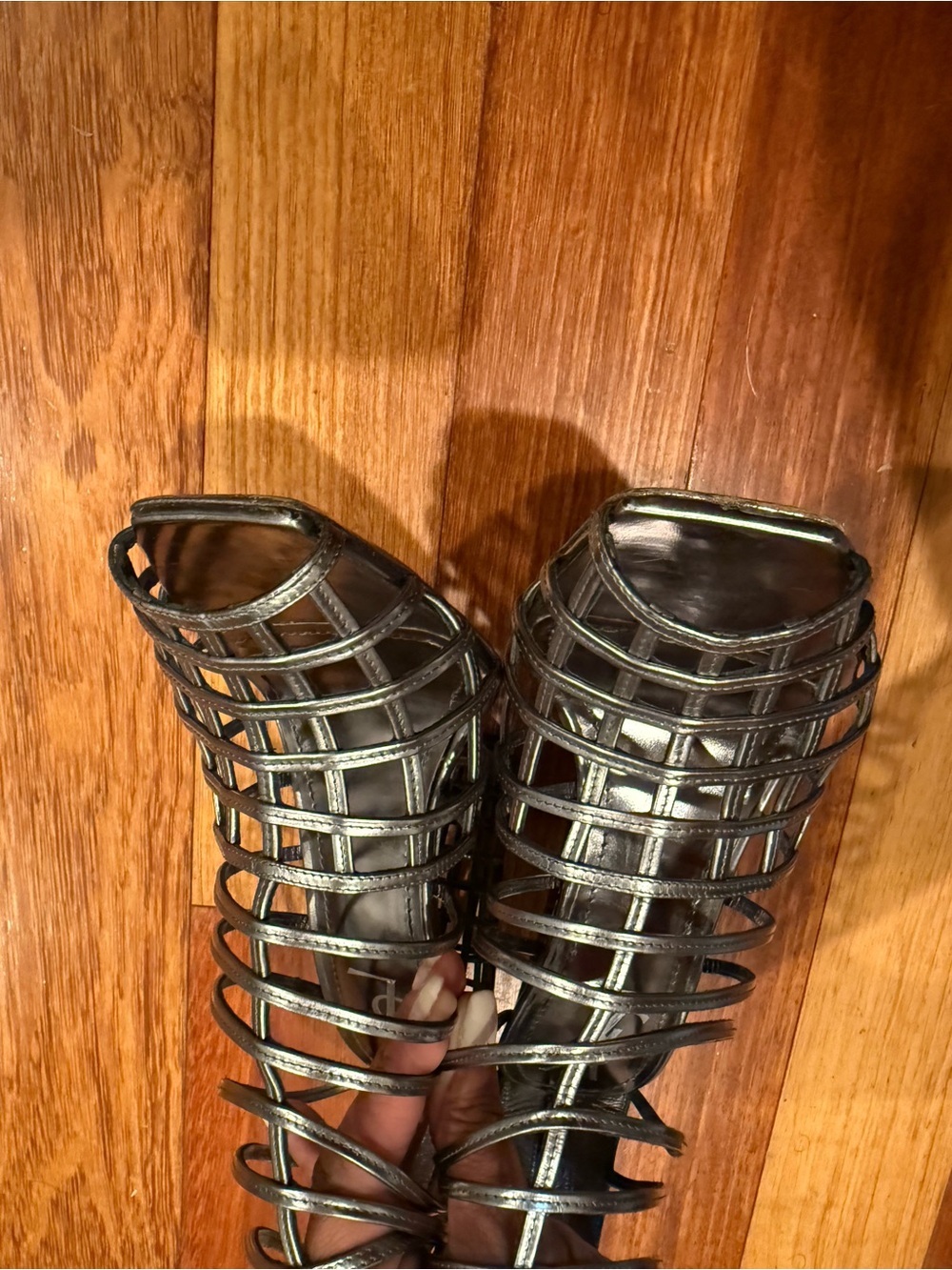 Yves Saint Laurent Black Cage Block Heel Sandals - Picture 6 of 13